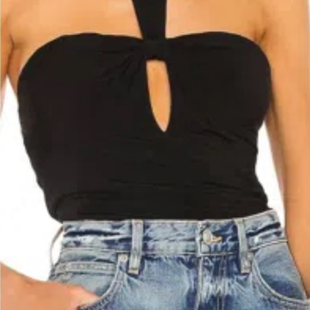 Halter Top by Ronny Kobo Mabel Black Cutouts Front & Back Removable Pads SMALL
